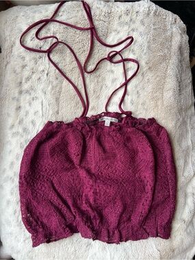 Charlotte Russe Crochet Smocked Crop Top - Wine